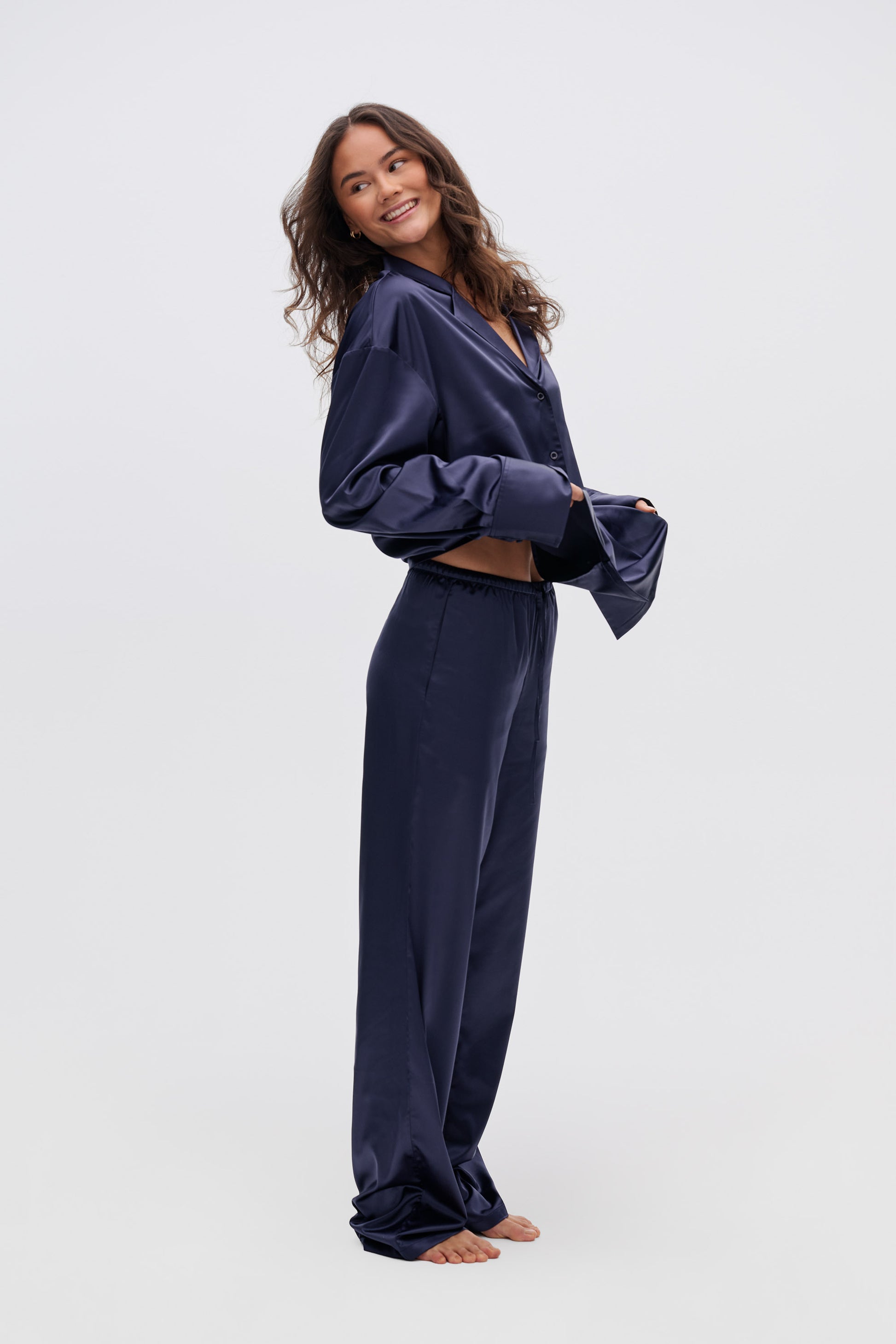 Straight leg satin trousers