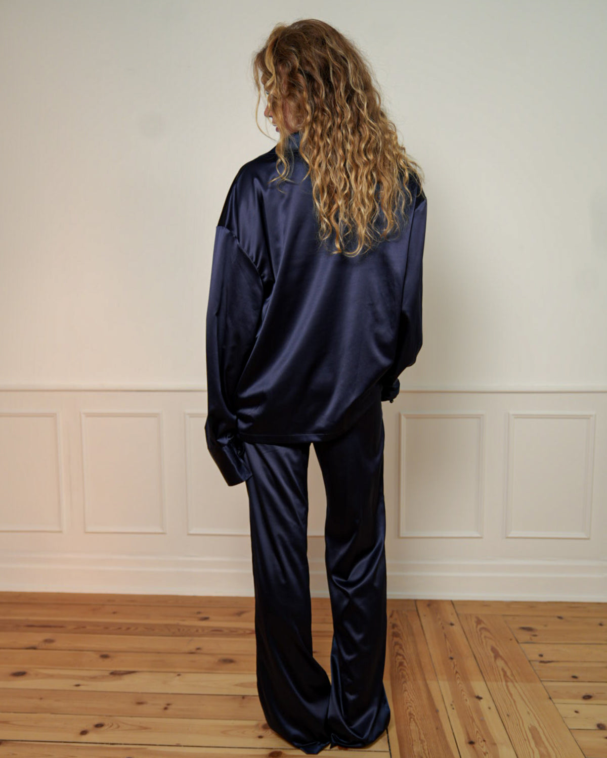 Straight leg satin trousers