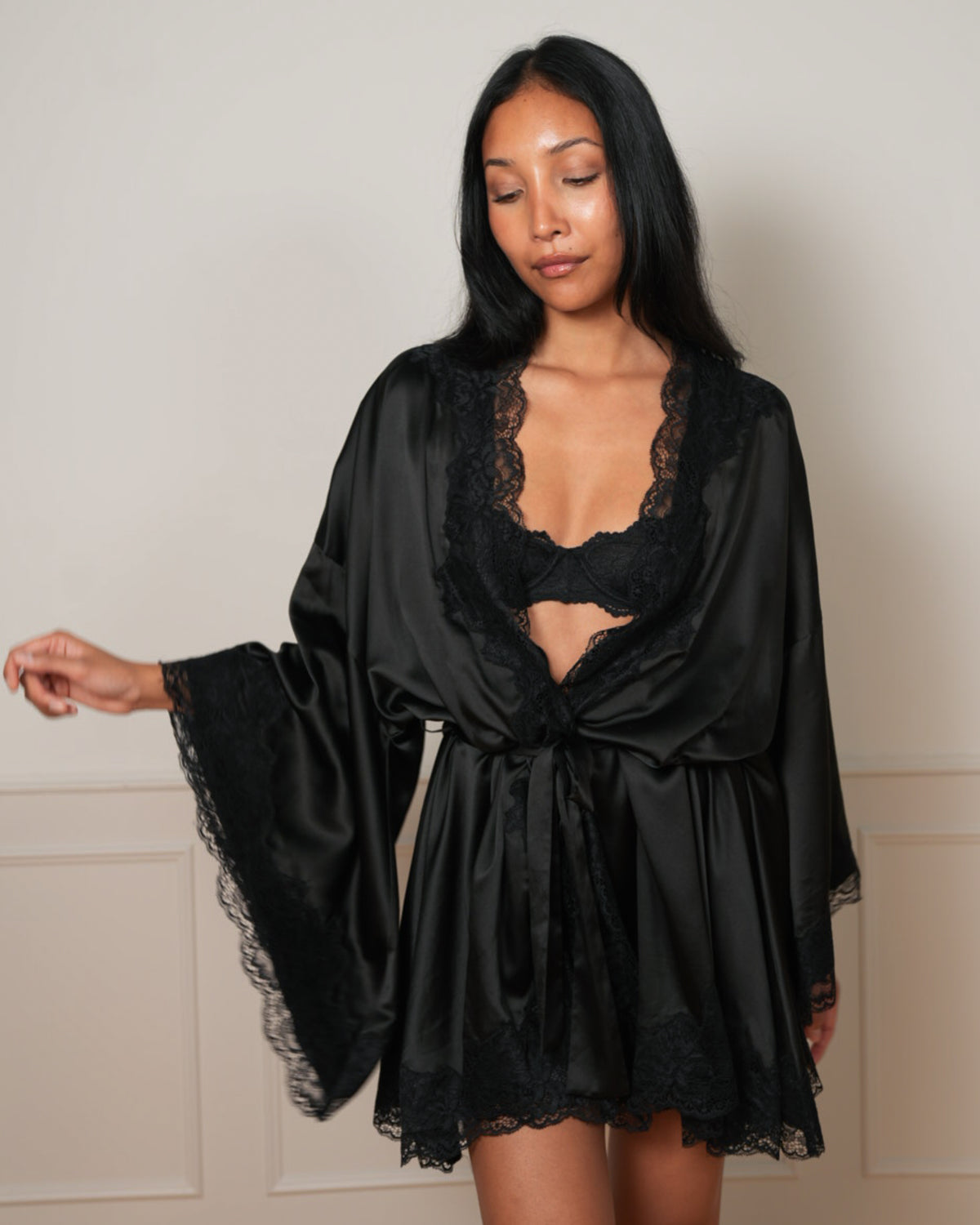 VDAY Satin Lace Robe
